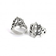 Adjustable tin ring lotus flower pattern 19 mm Fine Antique silver plating x1|raw }}