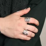 Adjustable tin ring lotus flower pattern 19 mm Fine Antique silver plating x1