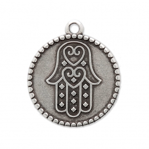 Round studded charm Hamsa hand 20 mm Antique Silver Plating x1