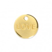 Engraved round charm LOVE 9 mm - fine Gold plated x1