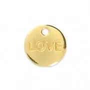 Engraved round charm LOVE 9 mm - fine Gold plated x1