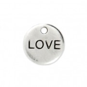 Engraved round charm LOVE 9 mm - Antique Silver Plating x1