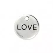 Engraved round charm LOVE 9 mm - Antique Silver Plating x1