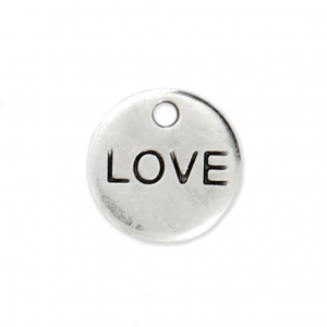 Engraved round charm LOVE 9 mm - Antique Silver Plating x1
