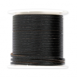 Flat lace 2 mm in reconstituted leather - Black x5m