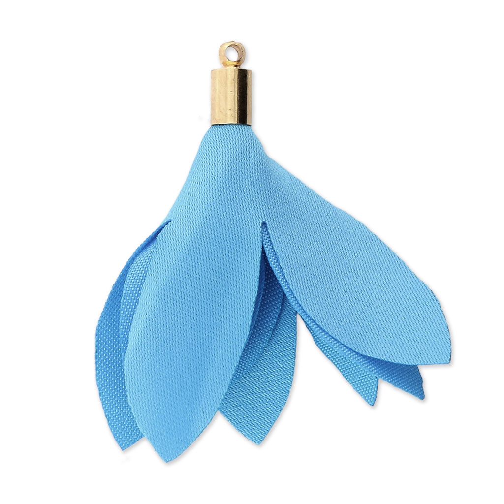 Fabric tassel imitation silk 35 mm with holder Blue x1 Perles & Co