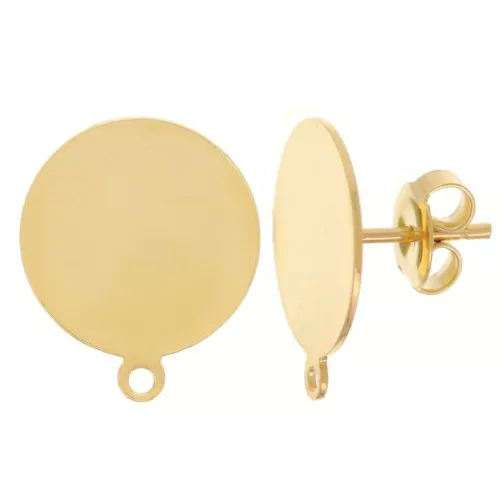 Flat pad earstuds 14 mm Fine gold plated x2
