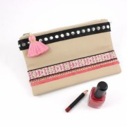 Imitation cotton tassel 35 mm Pink/Gold x1