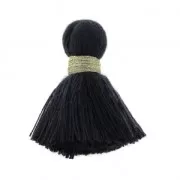 Imitation cotton tassel 35 mm Anthracite Grey /Gold x1
