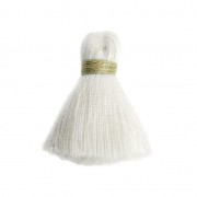 Imitation cotton tassel 35 mm White/Gold x1