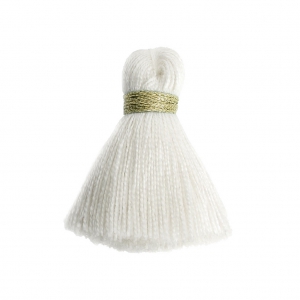 Imitation cotton tassel 35 mm White/Gold x1