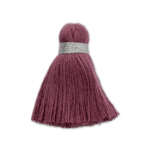 Imitation cotton tassel 35 mm Plum / Silver x1