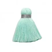 Imitation cotton tassel 35 mm Green Aqua / Silver x1