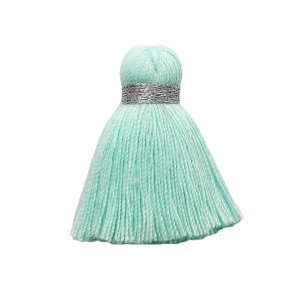Imitation cotton tassel 35 mm Green Aqua / Silver x1