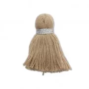 Imitation cotton tassel 35 mm Camel/Silver x1