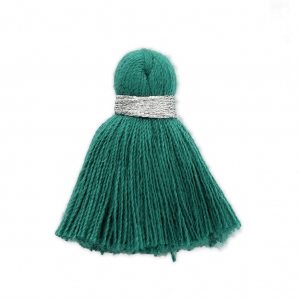 Imitation cotton tassel 35 mm Emerald/Silver x1