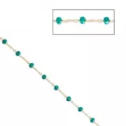 Chain with faceted glass bead 2.95 mm Silk Gold Tone/Turquoise x1m