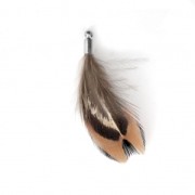 35 mm pheasant feather with a silver tone terminator - Brown/Black x1