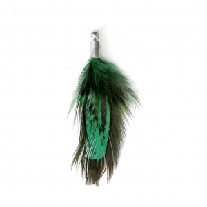 35 mm pheasant feather with a silver tone terminator - Green/Black x1