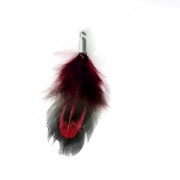 35 mm pheasant feather with a silver tone terminator - Red/Black x1