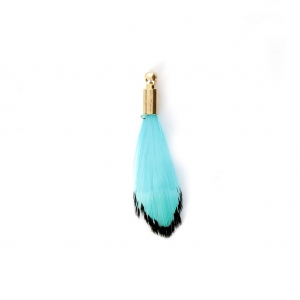 Tie and Dye pheasant feather with a golden terminator 25 mm - Turquoise/Black x1