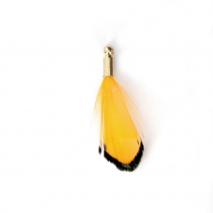 Tie and Dye pheasant feather with a golden terminator 25 mm - Yellow/black x1
