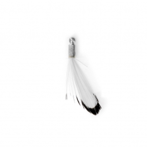 Tie and Dye pheasant feather with a silver tone terminator 25 mm - White/Black x1