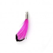 Tie and Dye pheasant feather with a silver tone terminator 25 mm - Fushia/Black x1|raw }}