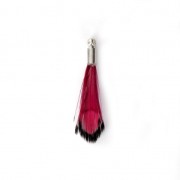 Tie and Dye pheasant feather with a silver tone terminator 25 mm - Red/Black x1|raw }}