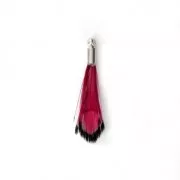 Tie and Dye pheasant feather with a silver tone terminator 25 mm - Red/Black x1