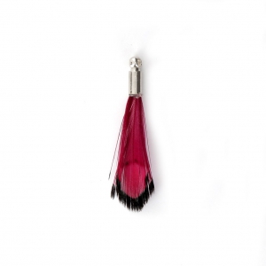 Tie and Dye pheasant feather with a silver tone terminator 25 mm - Red/Black x1