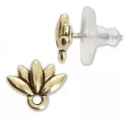 Lotus flower earstuds with 1 loop 11.5x9.5 mm Antique Gold Tone x2