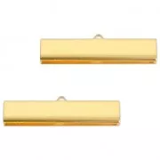 40mm Smooth Ribbon crimp ends for DIY jewelry creation -fine Gold plated x2