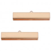40mm Smooth Ribbon crimp ends for DIY jewelry creation - Rose Gold Tone x2