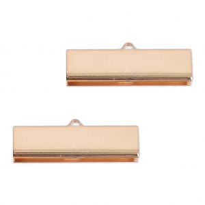 30mm Smooth Ribbon crimp ends for DIY jewelry creation - Rose Gold Tone x2
