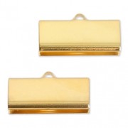 20mm Smooth ribbon crimp ends for DIY jewelry creation -fine Gold plated x2