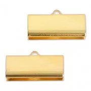 20mm Smooth ribbon crimp ends for DIY jewelry creation -fine Gold plated x2