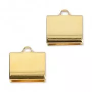 10mm Smooth ribbon crimp ends for DIY jewelry creation -fine Gold plated x4