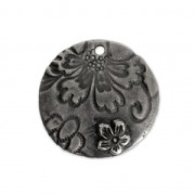 Round pendant flower pattern 21.5 mm Antique Pewter Tone x1|raw }}