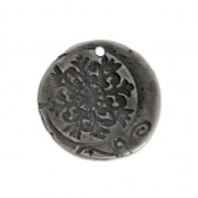 Round pendant flower pattern 21.5 mm Antique Pewter Tone x1