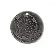 Round pendant flower pattern 21.5 mm Antique Pewter Tone x1