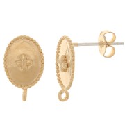 Oval brass earstuds with a cross pattern and 1 loop 14x9 mm Fine Gold plated x2|raw }}