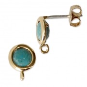 Round brass earstuds with an imitation Amazonite gemstone 7 mm Fine Gold plated x2|raw }}