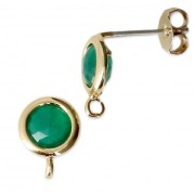 Round brass earstuds with an imitation Emerald gemstone 7 mm Fine Gold plated x2|raw }}