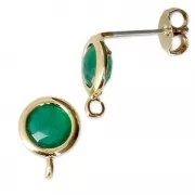 Round brass earstuds with an imitation Emerald gemstone 7 mm Fine Gold plated x2