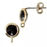 Round brass earstuds with an imitation Black Onyx gemstone 7 mm Fine Gold plated x2
