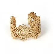 Wide adjustable filigree ring flower pattern 12 mm fine gold plated x1