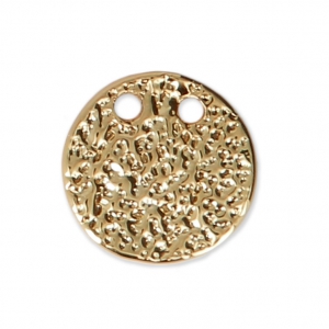 Round hammered pendant with two holes 10 mm - Gold Tone x1