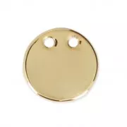 Round hammered pendant with two holes 10 mm - Gold Tone x1