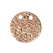 Round hammered pendant with two holes 10 mm - Rose Gold Tone x1